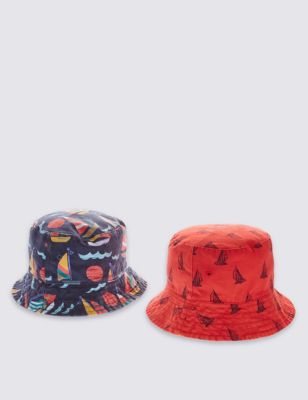 Kids&#39; 2 Pack Pure Cotton Boat Print Safe in the Sun Hats